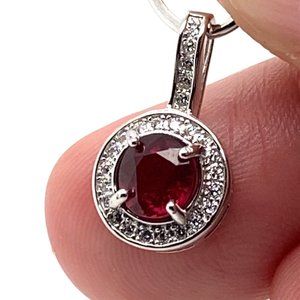 Red Tourmaline 1.00ct White Gold Finish Solid 925 Sterling Silver Pendant